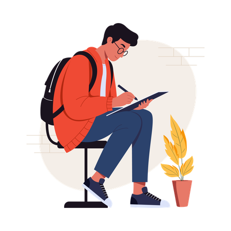 Boy doing script writing  Illustration