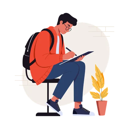 Boy doing script writing  Illustration
