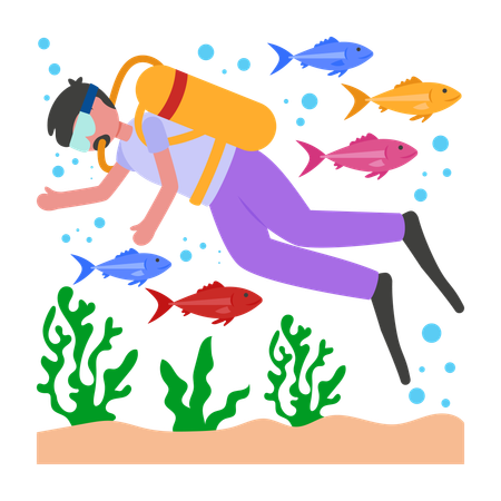 Boy doing scuba diving  Illustration