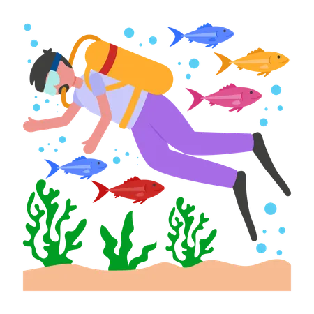 Boy doing scuba diving  Illustration