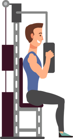 Boy doing Seated Chest Press exercise  イラスト