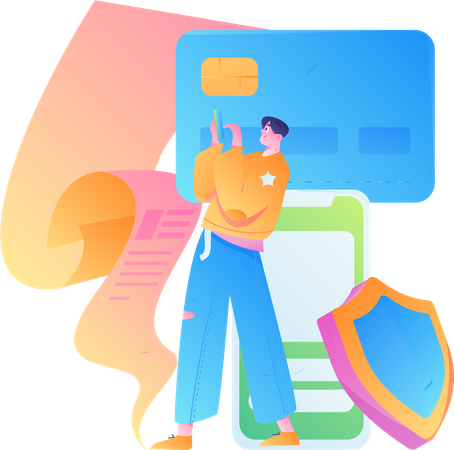 Boy doing secure card payment  Illustration
