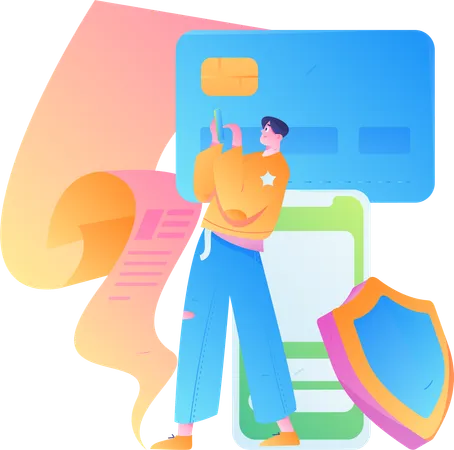 Boy doing secure card payment  Illustration