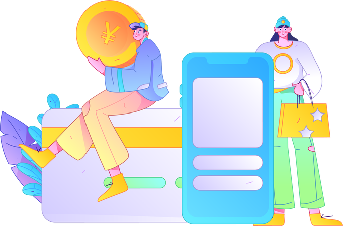 Boy doing secure card payment  Illustration