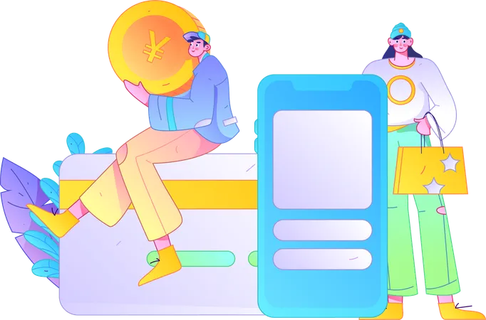 Boy doing secure card payment  Illustration