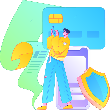 Boy doing secure card payment  Illustration