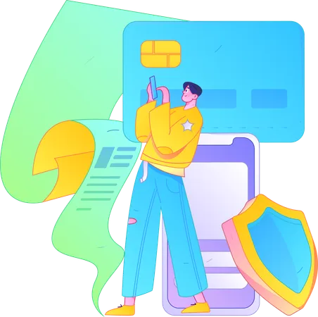 Boy doing secure card payment  Illustration