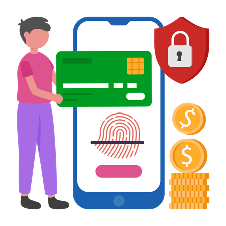 Boy doing Secure card Payments  Illustration