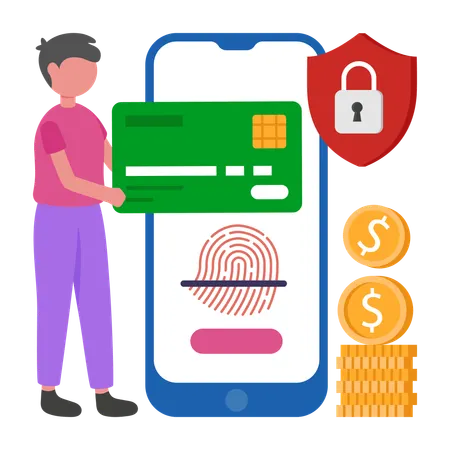 Boy doing Secure card Payments  Illustration