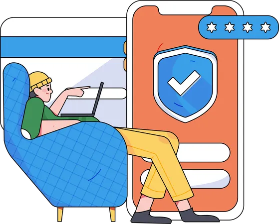 Boy doing secure mobile payment  Illustration