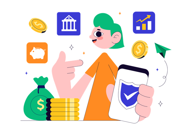 Boy doing secure online payment  Illustration