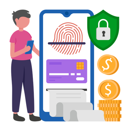 Boy doing Secure Online Payment  Illustration