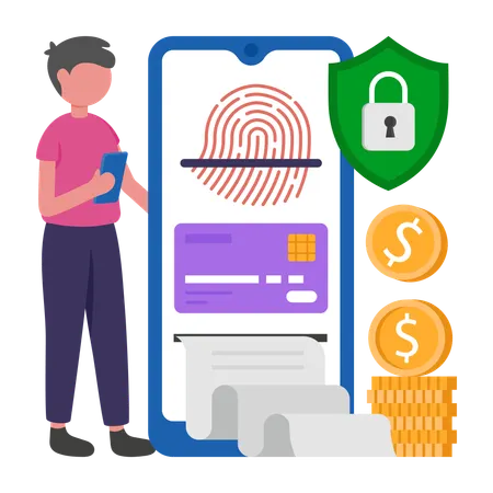 Boy doing Secure Online Payment  Illustration
