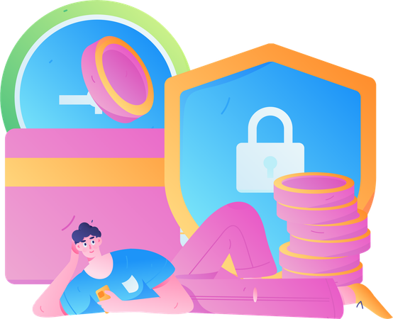 Boy doing secure payment  Illustration