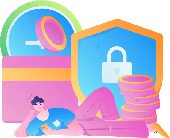 Boy doing secure payment  Illustration