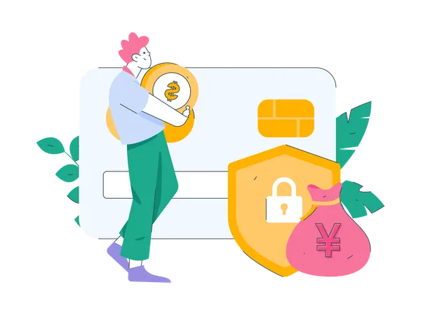 Boy doing secure payment  Illustration