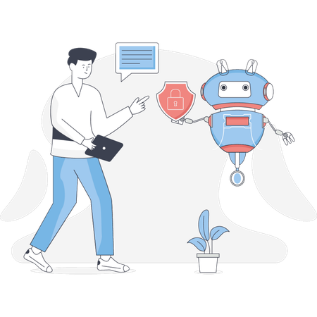 セキュリティAIロボットをやっている少年  イラスト