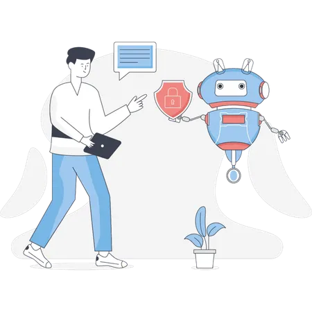 セキュリティAIロボットをやっている少年  イラスト