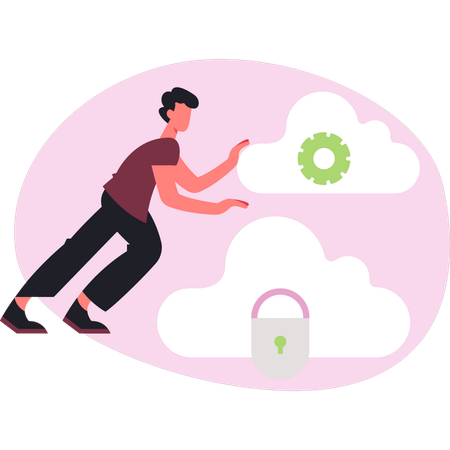 Boy doing setting cloud security  Illustration