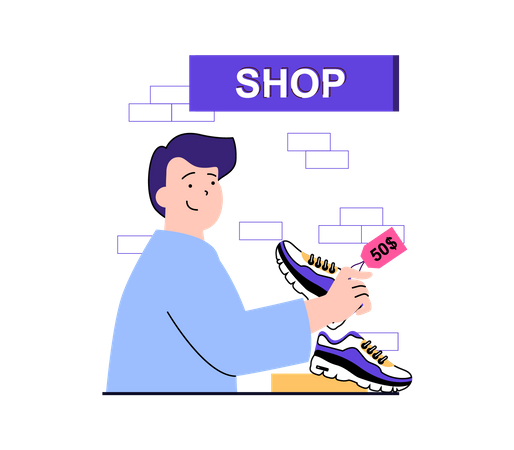 Boy doing shoes shopping  Illustration