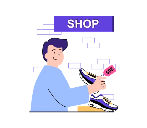 Boy doing shoes shopping  Illustration