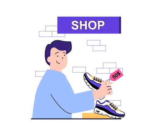 Boy doing shoes shopping  Illustration