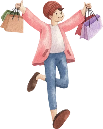 Boy Doing Shopping  Illustration