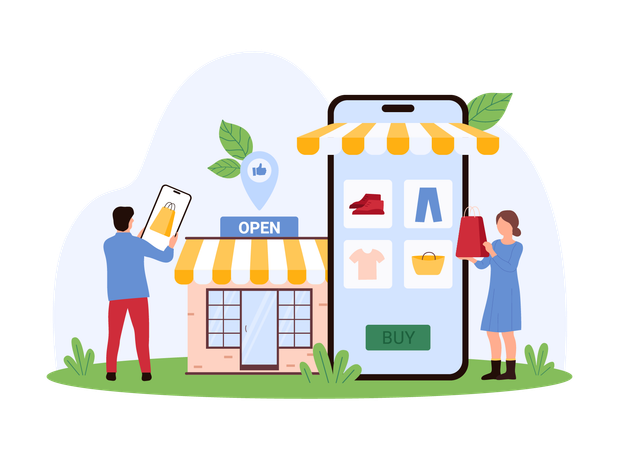 Boy doing shopping from online retail store  Illustration