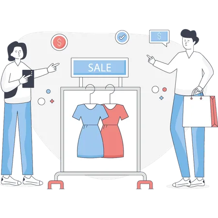 Boy doing shopping on sale  Illustration