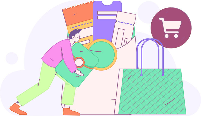 Boy doing shopping payment  Illustration