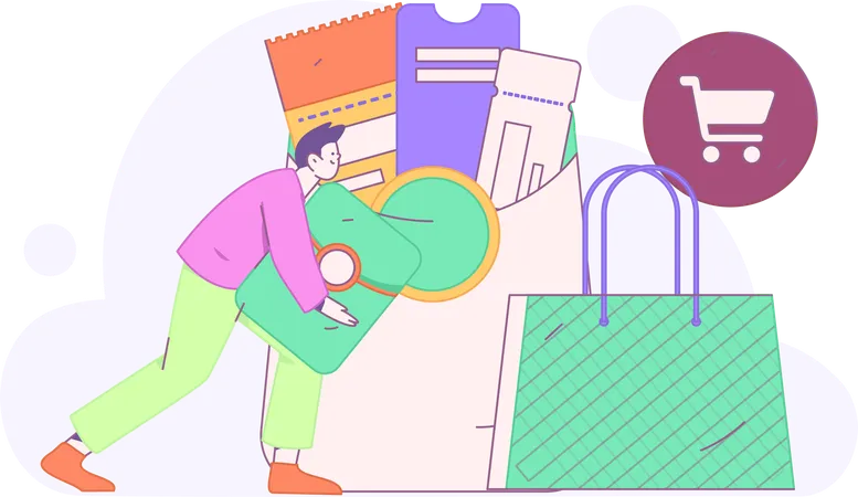 Boy doing shopping payment  Illustration