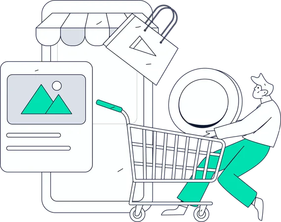 Boy doing shopping payment  Illustration