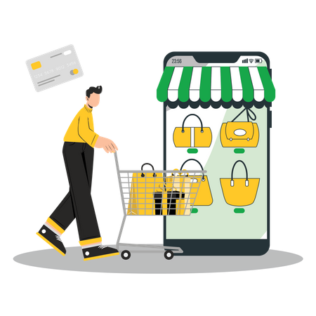 Boy doing shopping using app  Illustration