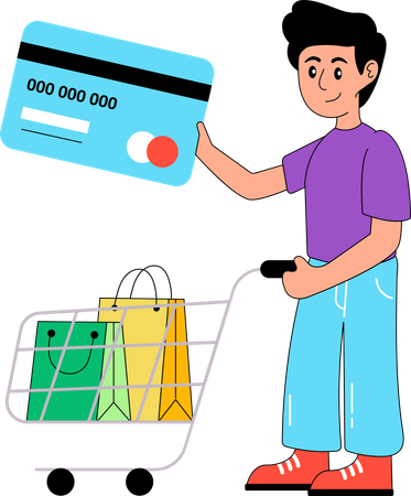 Boy doing shopping using credit card  Illustration