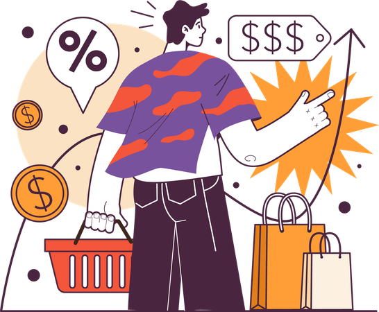 Boy doing shopping with sale growth  Illustration