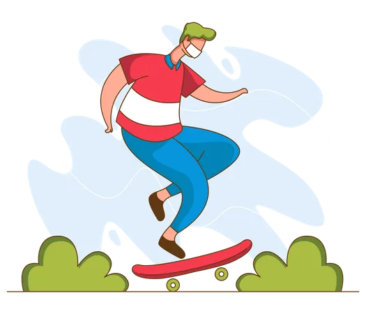 Skateboarding With A Mask Illustration