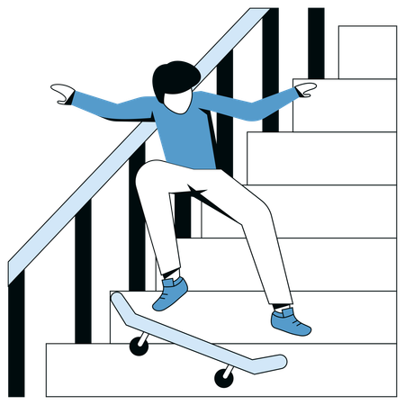 階段でスケートをする少年  イラスト