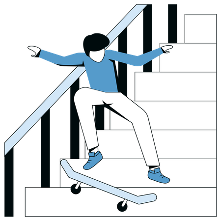 Boy doing Skating on staircase  Illustration