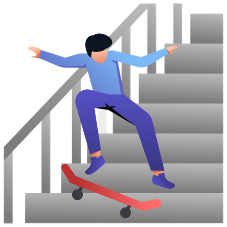 Boy doing Skating on staircase  Illustration