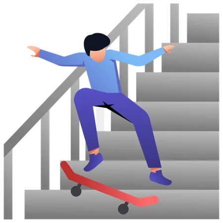 Boy doing Skating on staircase  Illustration