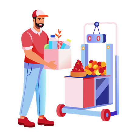 Boy doing smart grocery shopping  Illustration