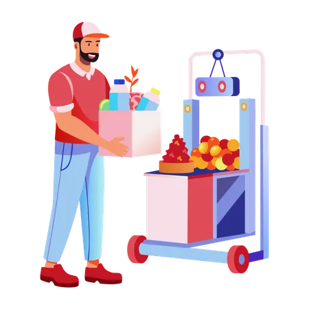 Boy doing smart grocery shopping  Illustration