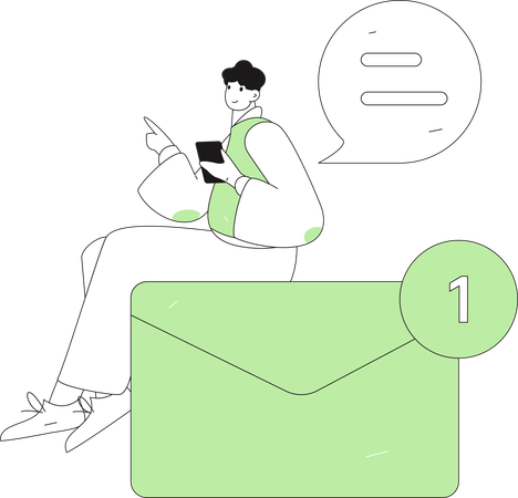 ソーシャルメディアでチャットする少年  イラスト
