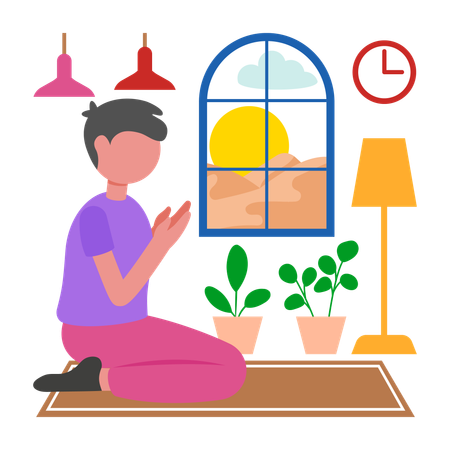 Boy doing Spiritual Morning Prayer Moment  Illustration