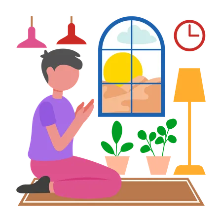 Boy doing Spiritual Morning Prayer Moment  Illustration