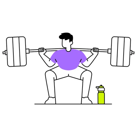 Boy doing squats at home  Illustration