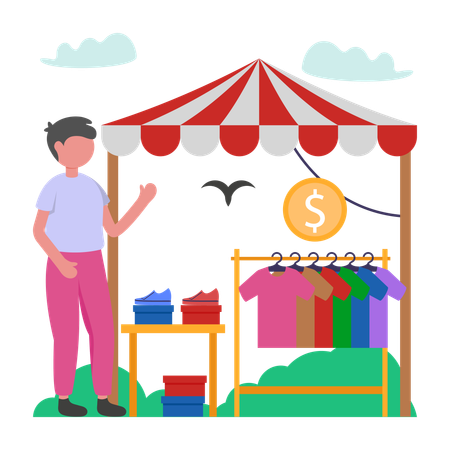 Boy doing Street Market Shopping  Illustration