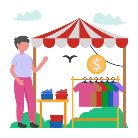 Boy doing Street Market Shopping  Illustration