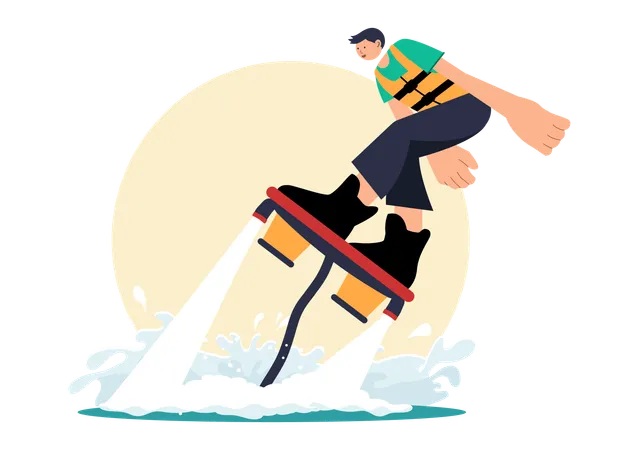 Boy doing stunt on flyboard  Illustration