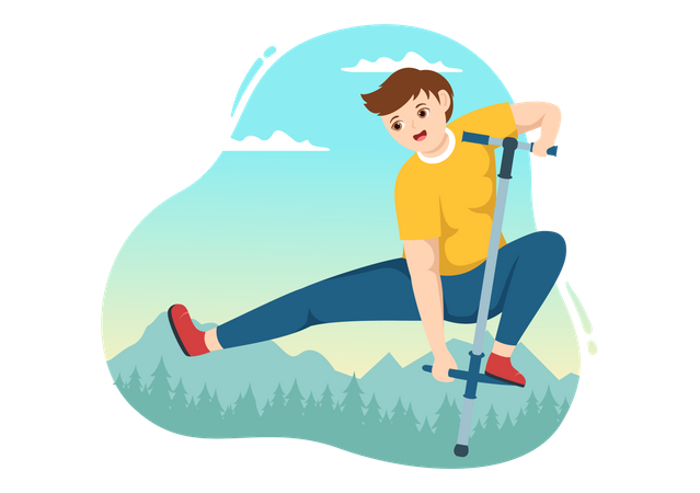 Boy doing stunt using Pogo Stick  Illustration